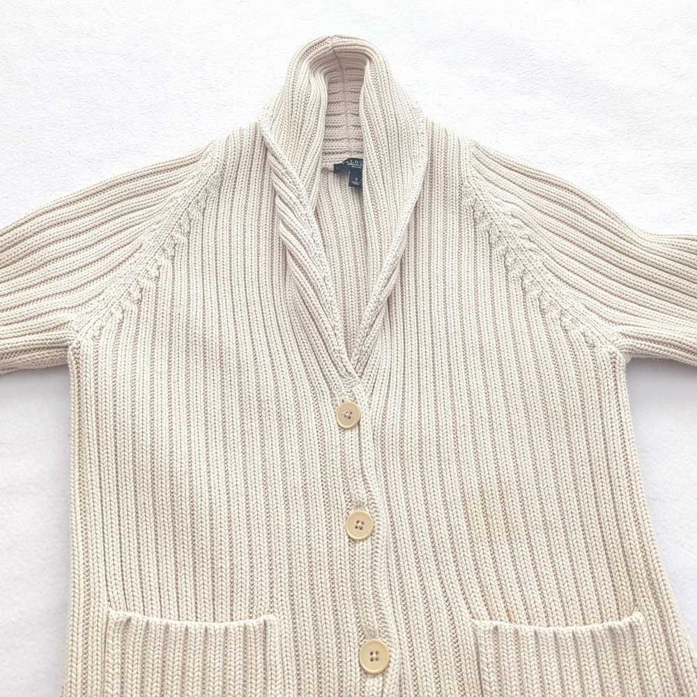 Talbot's Cream/Light Tan Button-up Cardigan Sweater w Collar & Pockets Size Sp - Picture 4 of 8